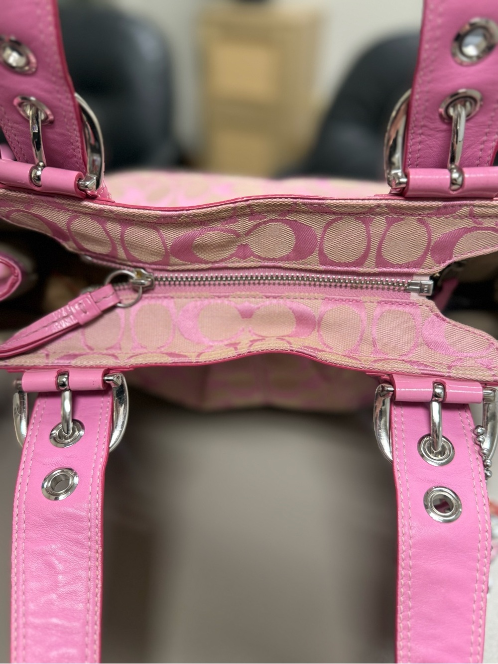 2010 Coach Pink Soho Signature Canvas Tote with Leather Trim - Picture 10 of 14